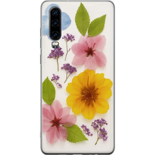 Huawei P30 Genomskinligt Skal Pressade blommor