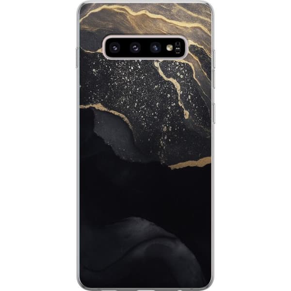 Samsung Galaxy S10+ Läpinäkyvä kuori Musta kulta abstrakti