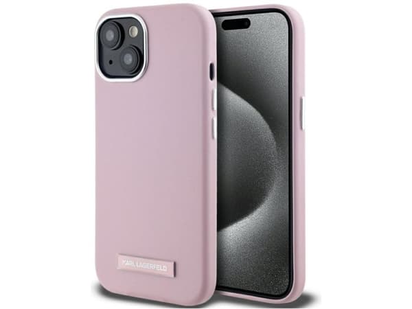 Dėklas Karl Lagerfeld FW Metal Plate MagSafe do iPhone 15 rožinė