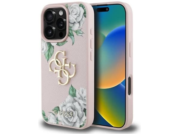 Etui Guess Grained Roses Big 4G logo do iPhone 16 Pro różowy