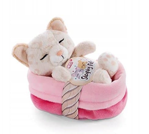 NICI 47892 Panther 12 cm, sovande kattmaskot i rosa korg