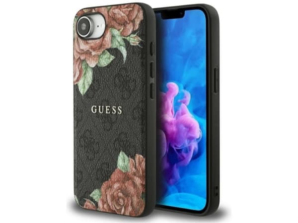 Etui Guess 4G Flowers Print MagSafe do iPhone 16e czarny