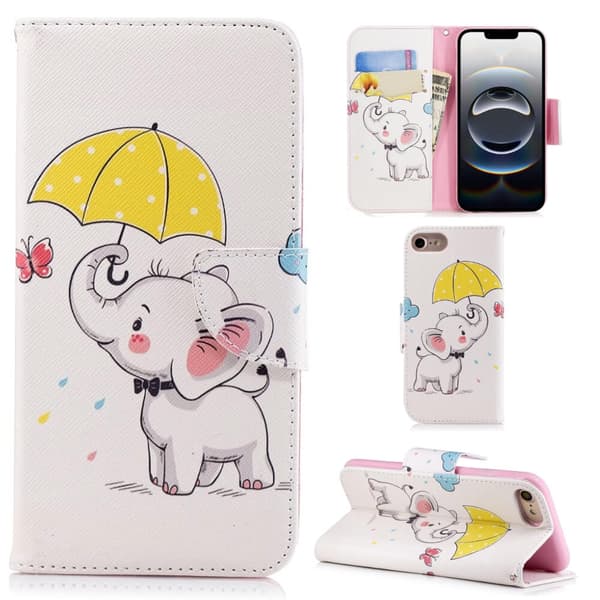 Plånboksfodral iPhone 16e – Elefant med Paraply