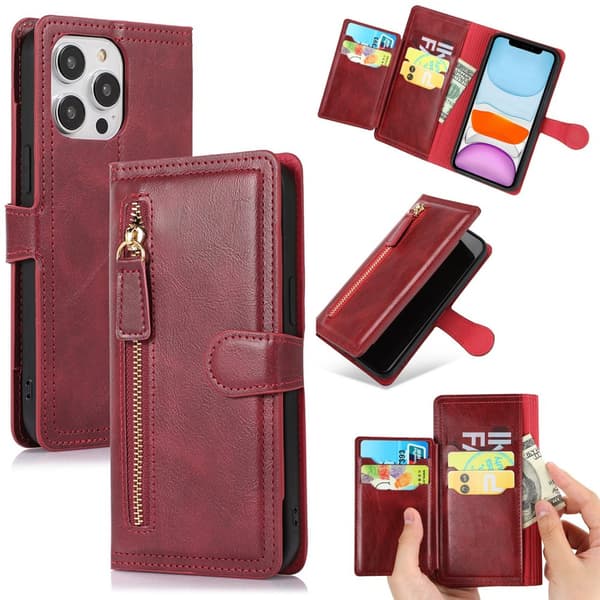 iPhone 13 Pro Max - Lyxigt Wallet Case med Zipper & Handledsrem