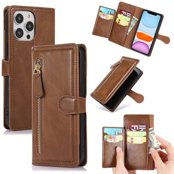 iPhone 13 Pro Max - Lyxigt Wallet Case med Zipper & Handledsrem