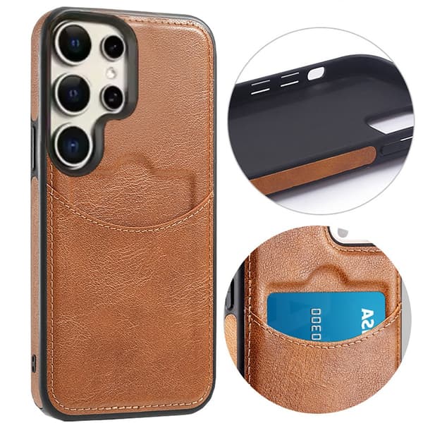 Samsung Galaxy S24 Ultra - Leman Skal med Kortfack & Premiumdesign Ljusbrun