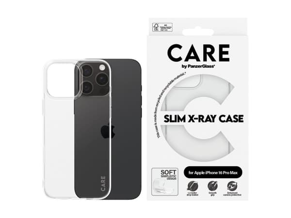 CARE by PanzerGlass X-Ray - Baksidesskydd för mobiltelefon - mjukt grundläggande - självreparerande TPU - transparent - för Apple iPhone 16 Pro Max