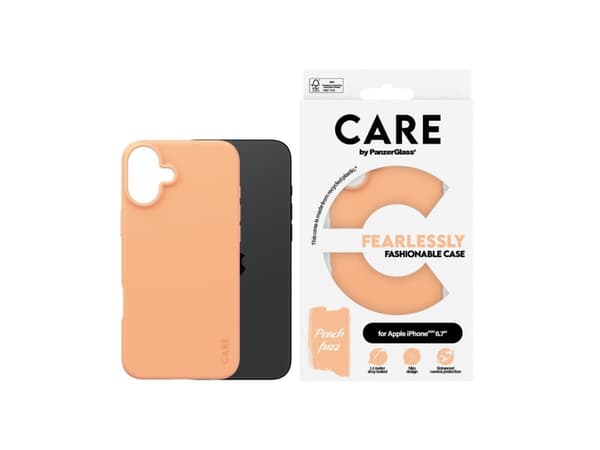 CARE by PanzerGlass - Baksidesskydd för mobiltelefon - termoplastisk polyuretan (TPU), silikonbeläggning - peach fuzz - för Apple iPhone 16 Plus