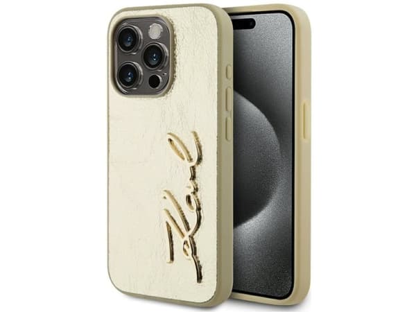 Etui Karl Lagerfeld Wrinkled Metal Signature do iPhone 15 Pro złoty