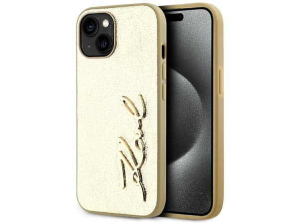 Etui Karl Lagerfeld Wrinkled Metal Signature do iPhone 15 złoty