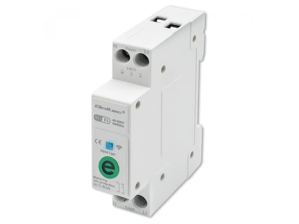 Qoltec 63A DIN-skinne relé med strømmåler | eWeLink av Sonoff | Wi-Fi | LED-diode