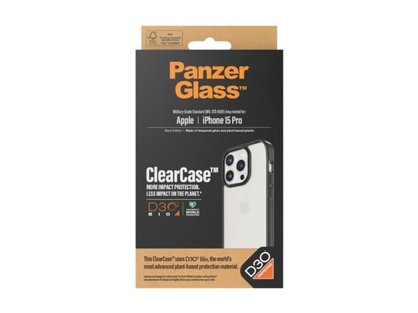 PanzerGlass ClearCase, Suojus, Apple, iPhone 15 Pro, 15,5 cm (6.1"), Musta, Läpinäkyvä