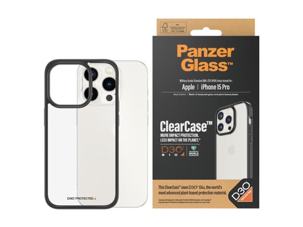 PanzerGlass ClearCase, Suojus, Apple, iPhone 15 Pro, 15,5 cm (6.1"), Musta, Läpinäkyvä