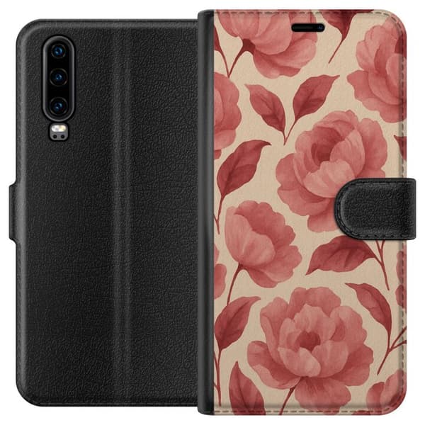 Huawei P30 Lommeboketui Rose Blomst