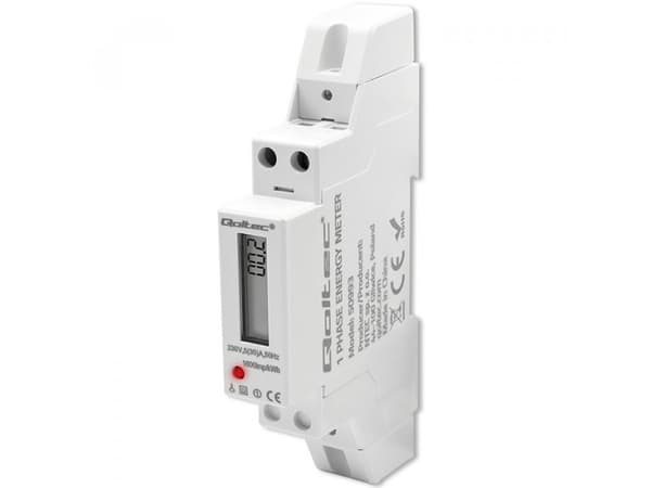 Qoltec enfaset elektronisk måler | DIN-skinne energiforbruksmåler | 230V | 30A | LCD-skjerm | 1P