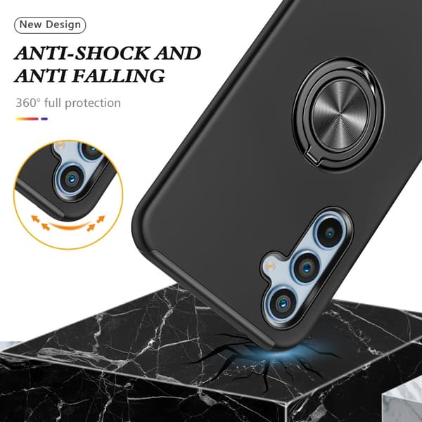 Til Samsung Galaxy A36 5G Hybrid Deksel med Roterbar Ringholder - Mørkeblå
