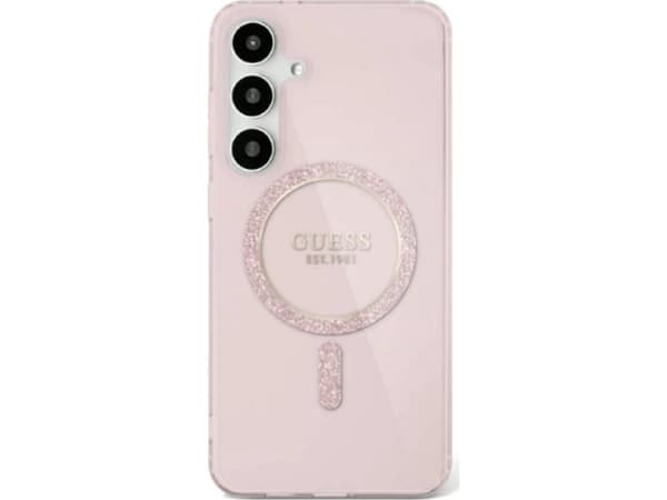 Kotelo Guess Glitter Circle Classic Logo MagSafe Samsung Galaxy S25 Ultra pinkki