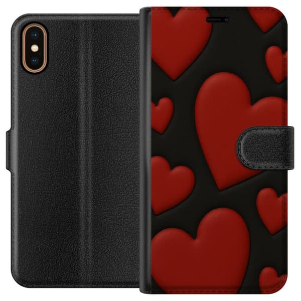 Apple iPhone XS Lompakkokotelo Punaiset Samettisydämet
