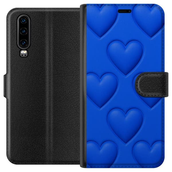 Huawei P30 Lompakkokotelo Siniset Sydämet