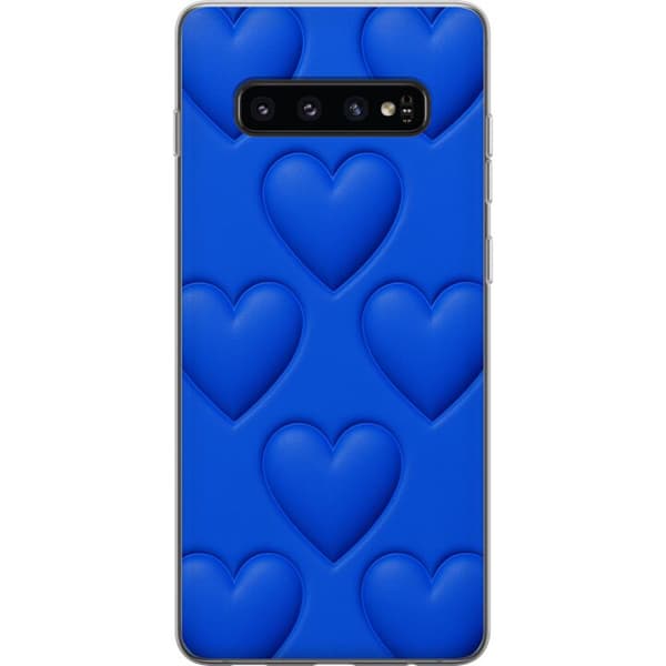 Samsung Galaxy S10 Läpinäkyvä kuori Siniset Sydämet