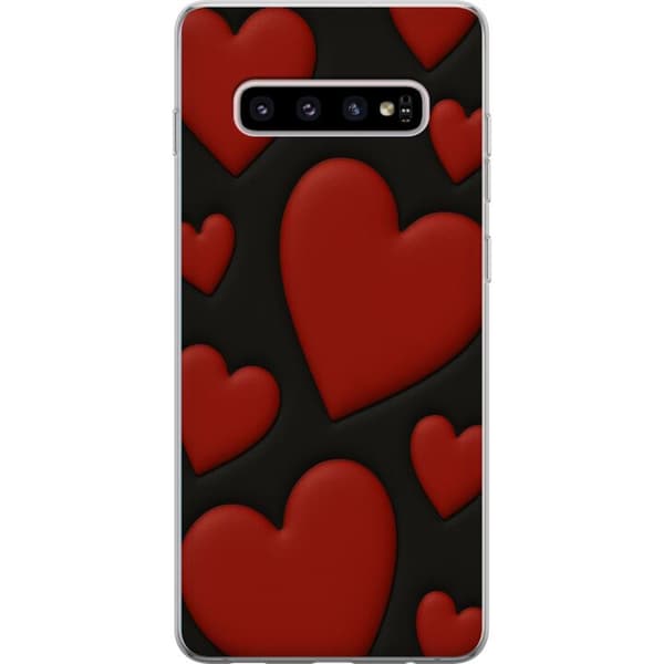 Samsung Galaxy S10+ Läpinäkyvä kuori Punaiset Samettisydämet