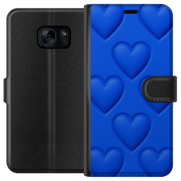 Samsung Galaxy S7 Lommeboketui Blå Hjerter