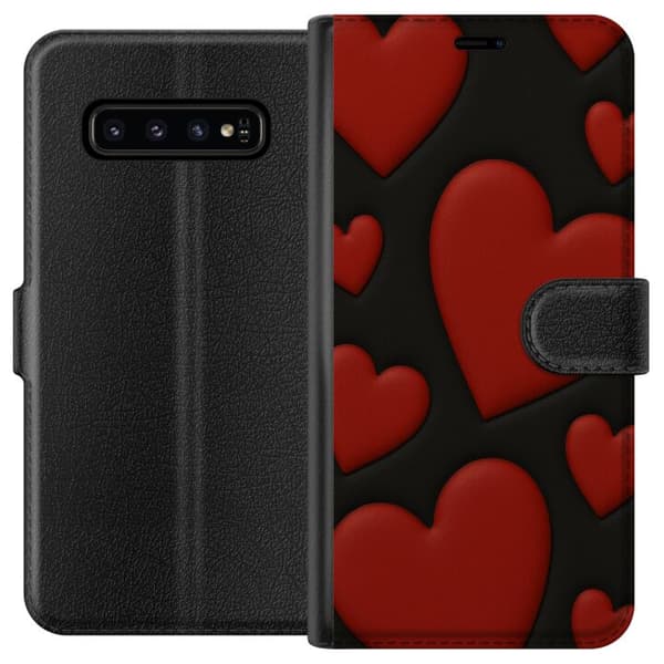 Samsung Galaxy S10 Lommeboketui Røde Fløyels hjerter