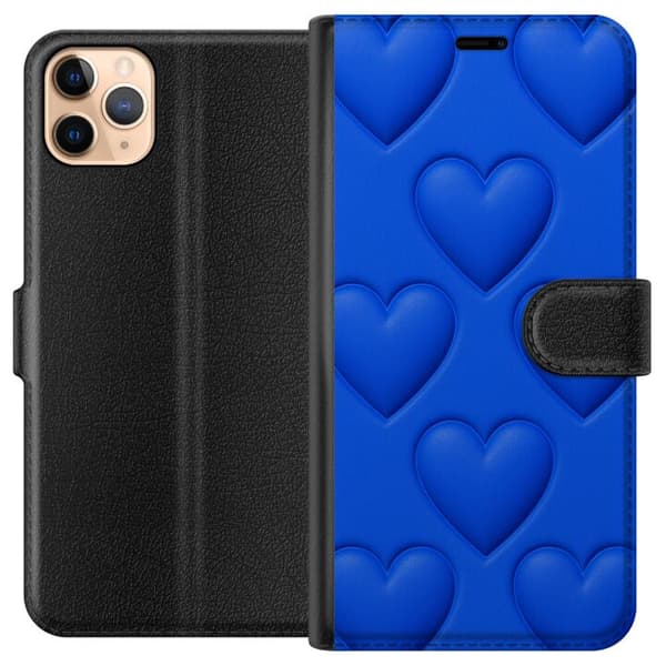 Apple iPhone 11 Pro Max Lompakkokotelo Siniset Sydämet