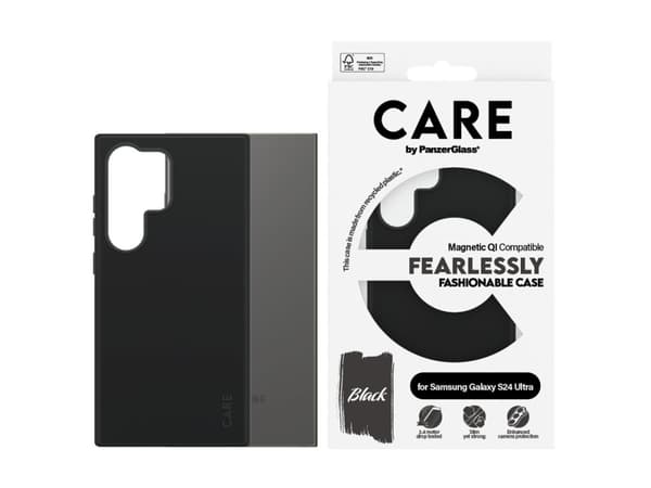 CARE by PanzerGlass - Baksidedeksel for mobiltelefon - polykarbonat, gummibelegg, mikrofiber, silikon - svart - for Samsung Galaxy S24 Ultra