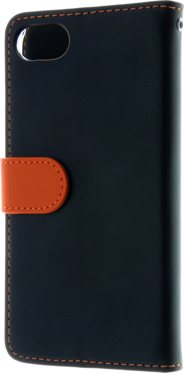 Insmat Exclusive Flip Case lompakkokotelo iPhone 6 / 6s / 7 / 8 / SE, musta / oranssi