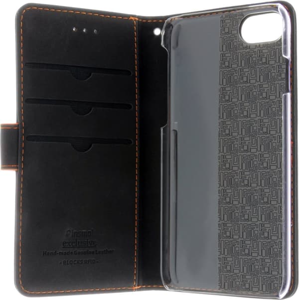 Insmat Exclusive Flip Case lompakkokotelo iPhone 6 / 6s / 7 / 8 / SE, musta / oranssi