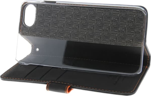 Insmat Exclusive Flip Case lompakkokotelo iPhone 6 / 6s / 7 / 8 / SE, musta / oranssi