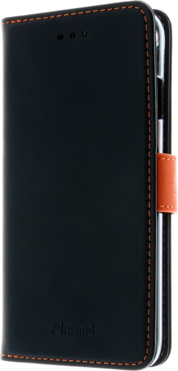 Insmat Exclusive Flip Case lompakkokotelo iPhone 6 / 6s / 7 / 8 / SE, musta / oranssi