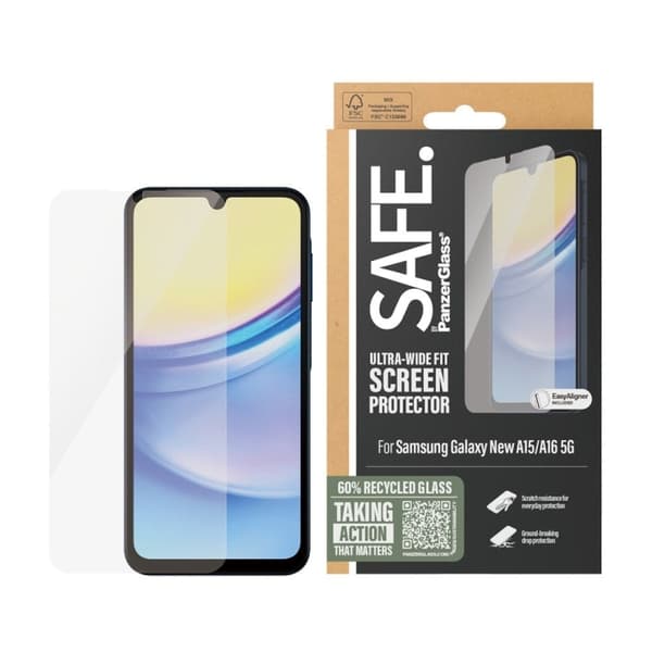 PanzerGlass SAFE by PanzerGlass - Skærmbeskytter - Samsung New A15/A16 5G - Ultra-Wide Fit