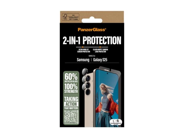PanzerGlass - 2-i-1-pakke - skjerm- / linsebeskytterkit for mobiltelefon - ultravid passform med EasyAligner - glass - for Samsung Galaxy S25