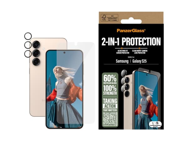 PanzerGlass - 2-i-1-pakke - skjerm- / linsebeskytterkit for mobiltelefon - ultravid passform med EasyAligner - glass - for Samsung Galaxy S25