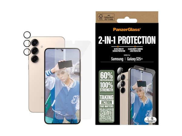 PanzerGlass - 2-in-1 Protection Bundle - skjerm- / linsebeskytterkit for mobiltelefon - glass - for Samsung Galaxy S25+