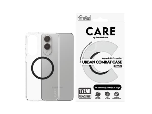 PanzerGlass CARE by ® Flagship Case läpinäkyvä Urban Combat m. Lajittele Qi yhteensopiva Samsung S25 Edge, Cover, Samsung, Samsung, Samsung - Galaxy