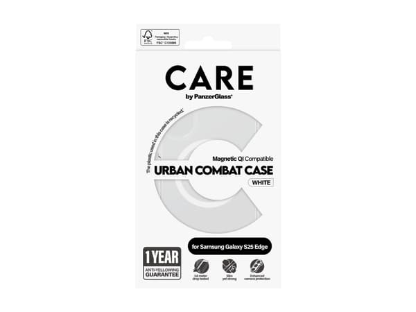 PanzerGlass CARE by ® Flagship Case Transparent Urban Combat m. Hvid Qi Compatible Samsung S25 Edge, Cover, Samsung, Samsung - Galaxy S25 Edge 5G, Tr
