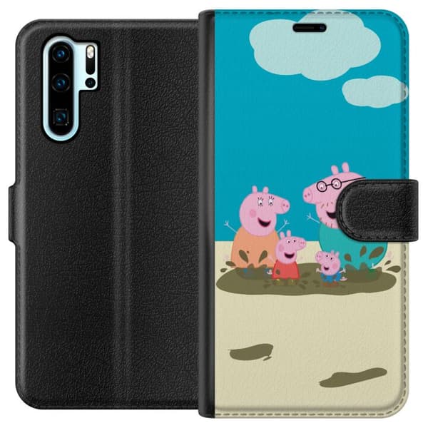 Huawei P30 Pro Tegnebogsetui Greta Gris Familie Georg Mudderpøl Børnemotiv Serie Populær Børnekarakter Glæde