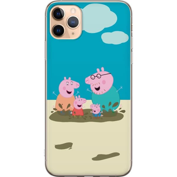 Apple iPhone 11 Pro Max Gennemsigtig cover Greta Gris Familie Georg Mudderpøl Børnemotiv Serie Populær Børnekarakter Glæde