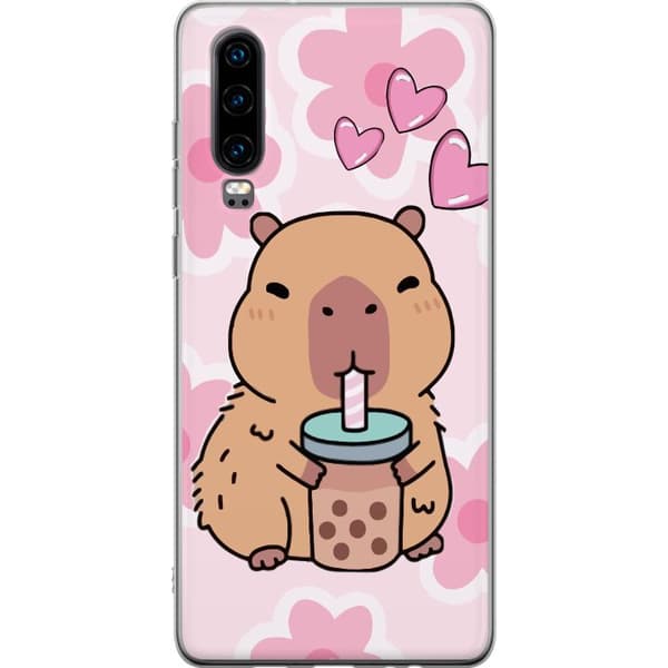 Huawei P30 Gjennomsiktig deksel Kawaii Capybara Hjerteanime Stil Søt Design Dyretema TikTok Populær Gave Jente