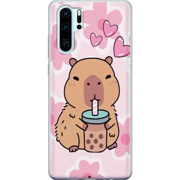 Huawei P30 Pro Genomskinligt Skal Kawaii Capybara Hjärtan Anime Stil Söt Design Djurmotiv TikTok Populärt Present Tjej