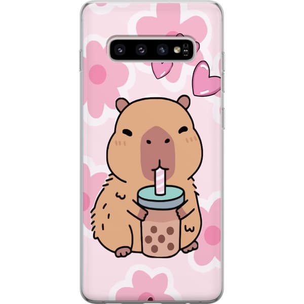Samsung Galaxy S10+ Genomskinligt Skal Kawaii Capybara Hjärtan Anime Stil Söt Design Djurmotiv TikTok Populärt Present Tjej