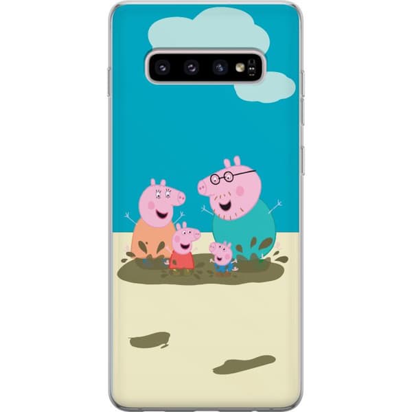 Samsung Galaxy S10+ Genomskinligt Skal Greta Gris Familjen George Lerpöl Barnmotiv Serie Populär Barnkaraktär Glädje