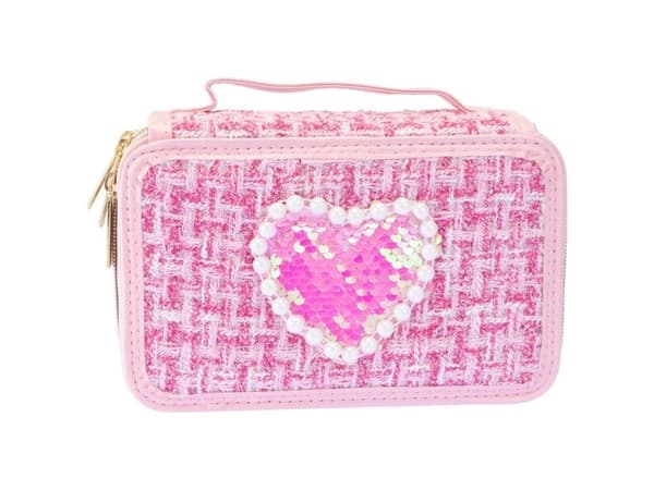 Girabrilla tweed pencil case 3 levels light pink