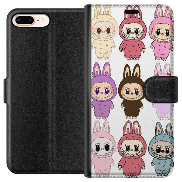 Apple iPhone 8 Plus Plånboksfodral Labubu Pink Monster – Popkonst med Kawaii-touch