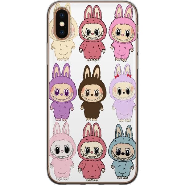 Apple iPhone XS Genomskinligt Skal Labubu Pink Monster – Popkonst med Kawaii-touch