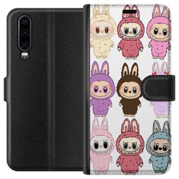 Huawei P30 Lommeboketui Labubu Pink Monster - Popkunst med Kawaii-touch