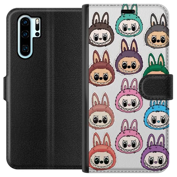 Huawei P30 Pro Tegnebogsetui Labubu Macaron Monster - Nuttet Samlefigur med Stil
